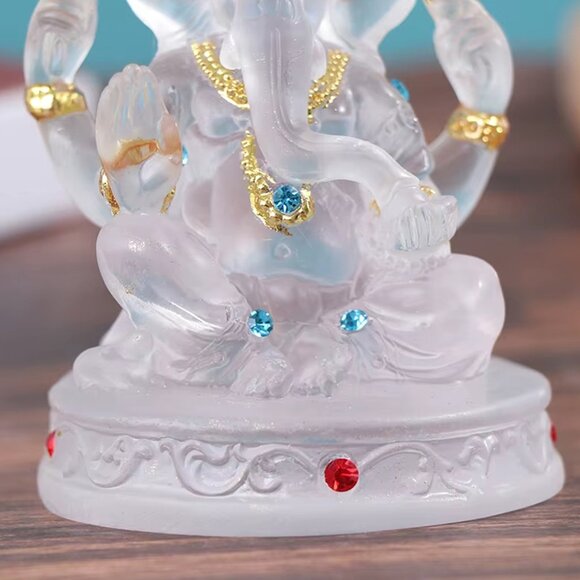 GANESH CLEAR GLAZE CRYSTAL STATUE-Bejeweled Resin Stone-4.5 in Figurine-Success - Picture 15 of 16
